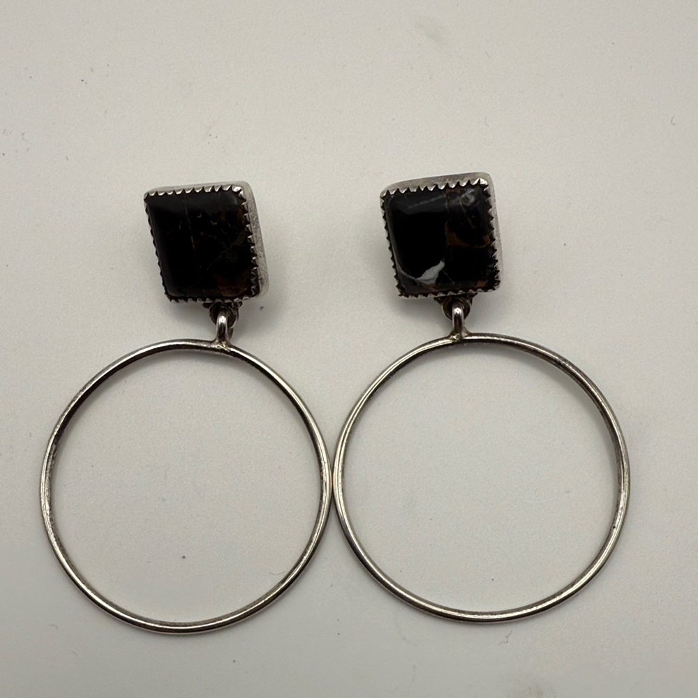 New 925 Sterling Silver Black Dahlia Turquoise Hoop Post Back Earrings
